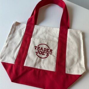 Trader Joe's Red and Cream Canvas Tote Bag